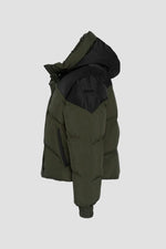 Khaki and black hooded down jacket - Image n°7