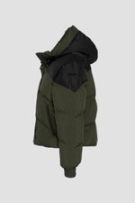 Khaki and black hooded down jacket - Image n°7