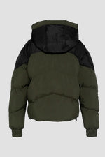 Khaki and black hooded down jacket - Image n°6