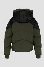Khaki and black hooded down jacket - Image n°6