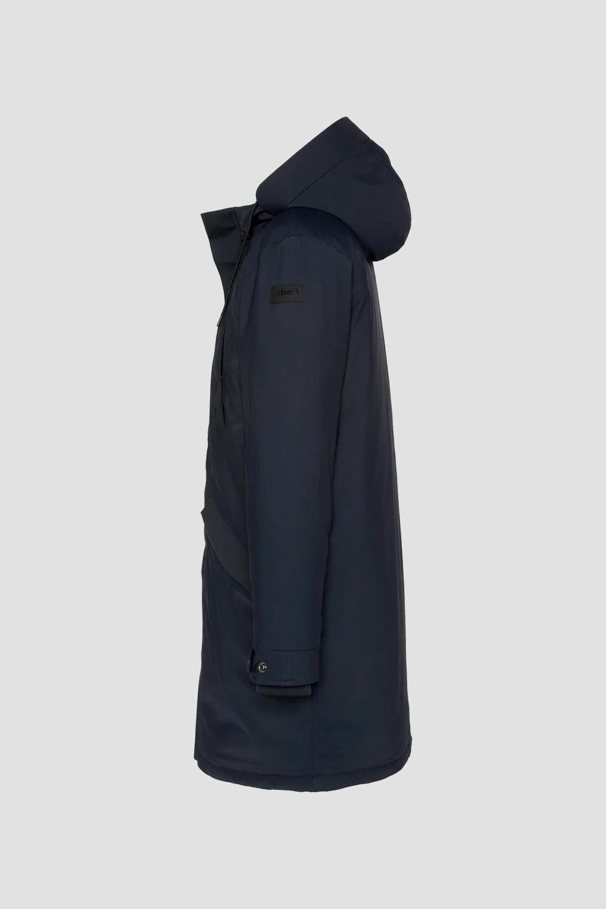 Long navy blue hooded parka - Image n°5