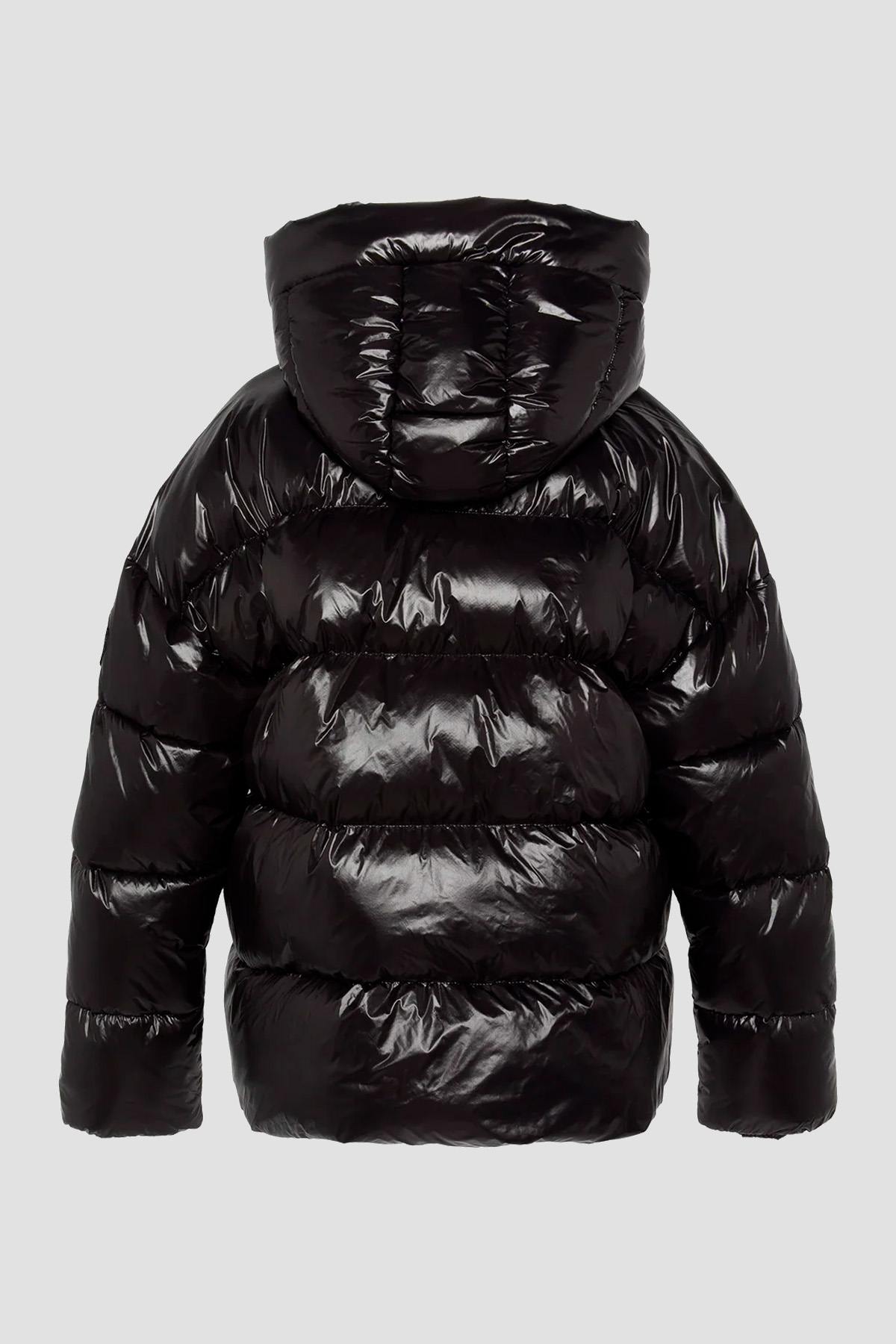 Black oversized hooded down jacket with sleeve patch - Image n°8