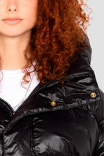 Black oversized hooded down jacket with sleeve patch - Image n°3