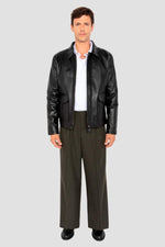 Black leather jacket with shirt collar and flap pockets - Image n°6