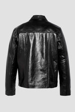 Black leather jacket with shirt collar and flap pockets - Image n°8
