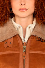 Schott's cinnamon shearling bomber. Cropped, cosy, and stylish. - Image n°3