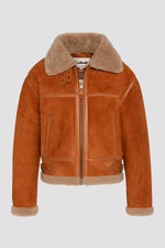 Schott's cinnamon shearling bomber. Cropped, cosy, and stylish. - Image n°4