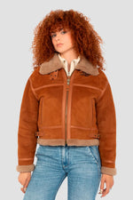 Schott's cinnamon shearling bomber. Cropped, cosy, and stylish. - Image n°1