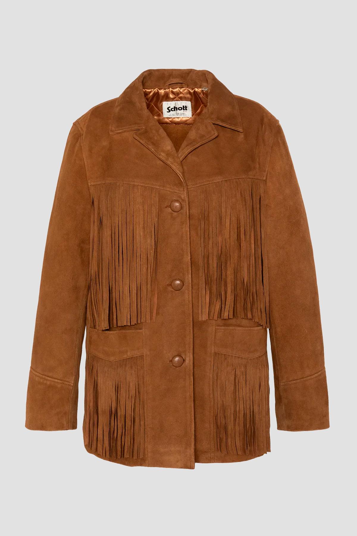 Schott's rust-red suede jacket in soft goat leather with fringe. - Image n°1