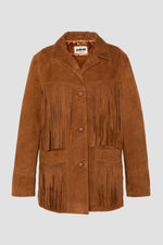 Rust Western Suede Leather Jacket with Fringes - Image n°1