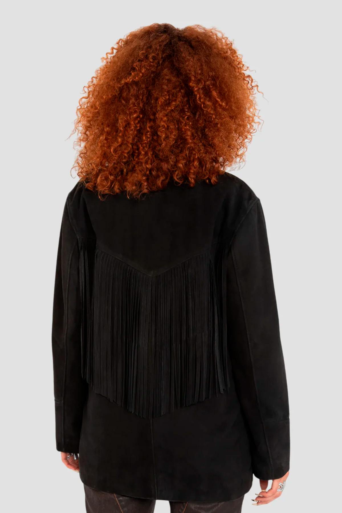 Black Western Suede Leather Jacket with Fringes - Image n°2