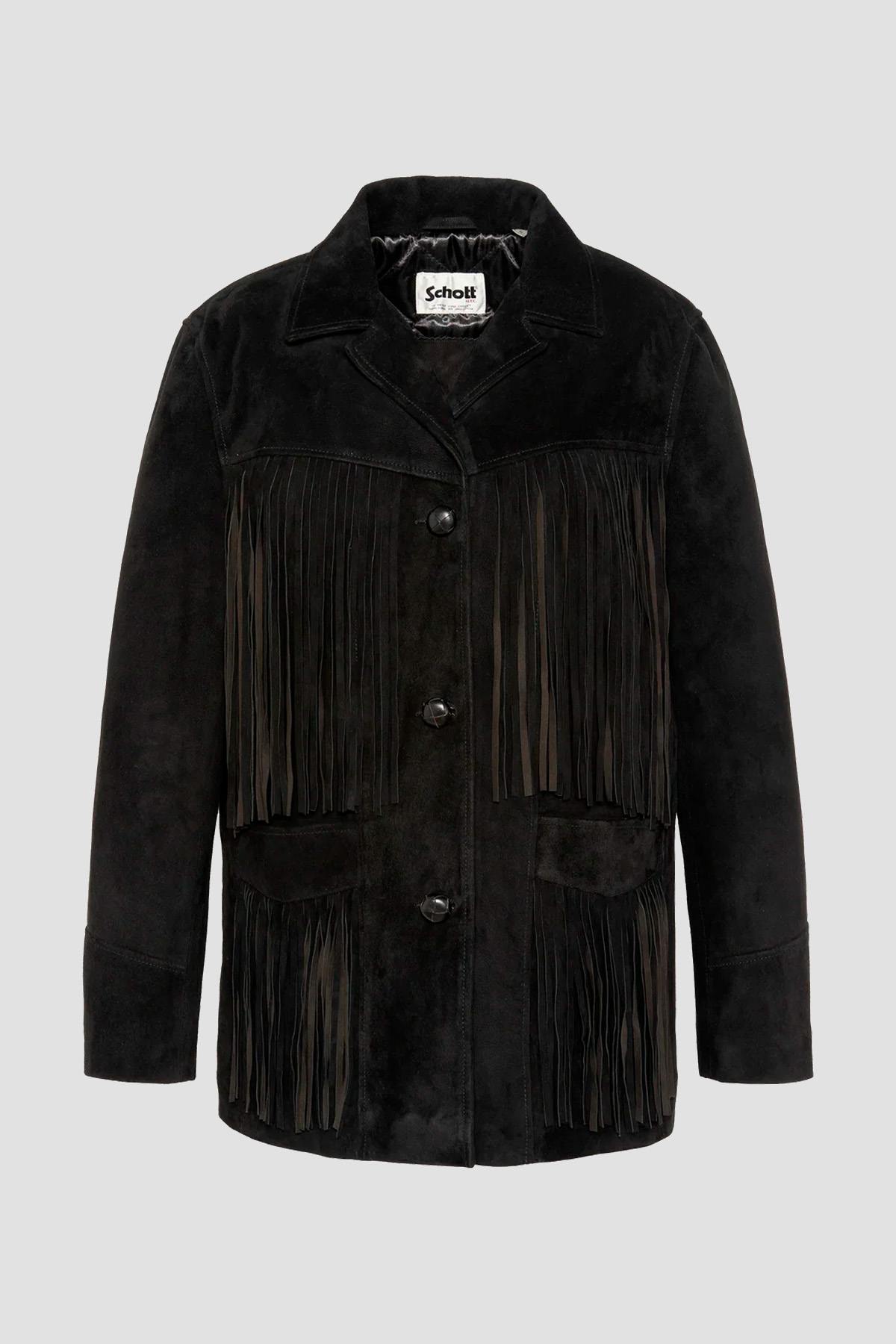 Black Western Suede Leather Jacket with Fringes - Image n°4