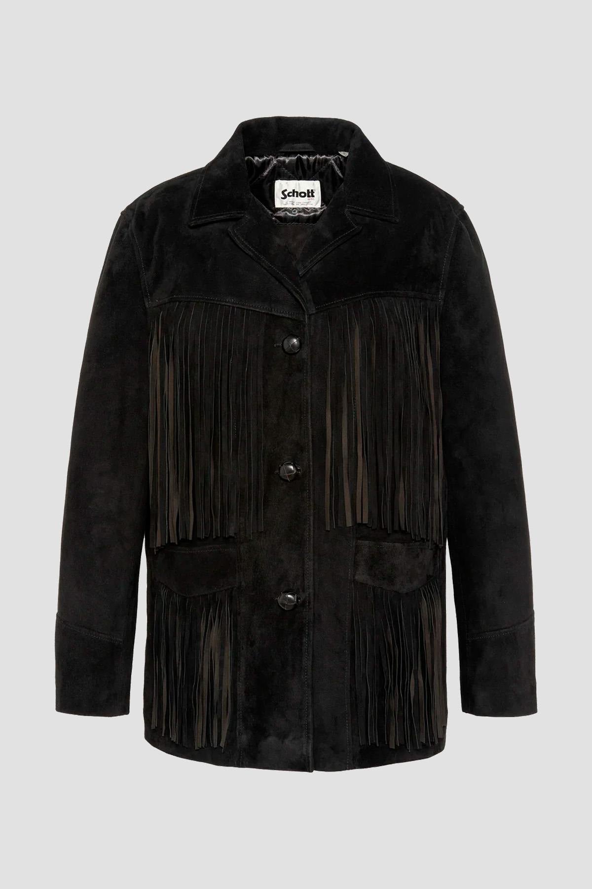 Black Western Suede Leather Jacket with Fringes - Image n°4