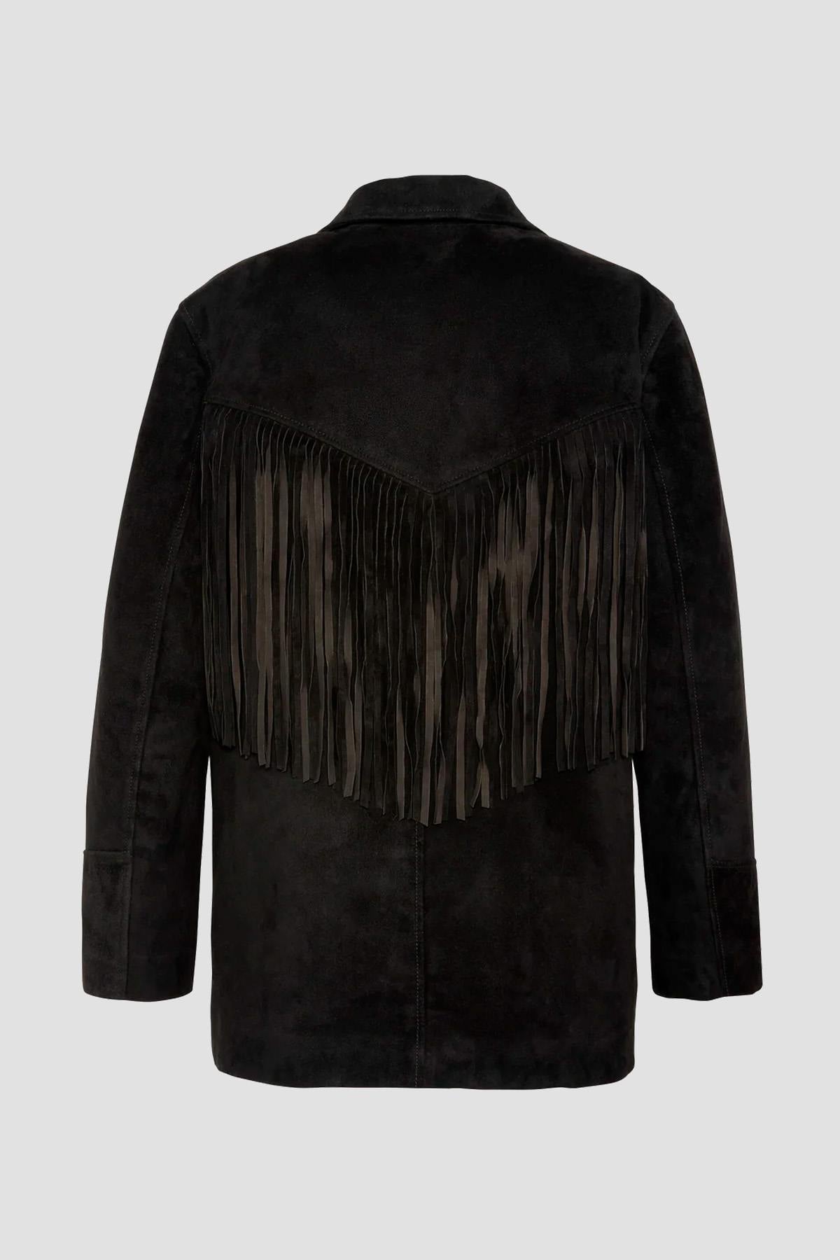 Black Western Suede Leather Jacket with Fringes - Image n°5