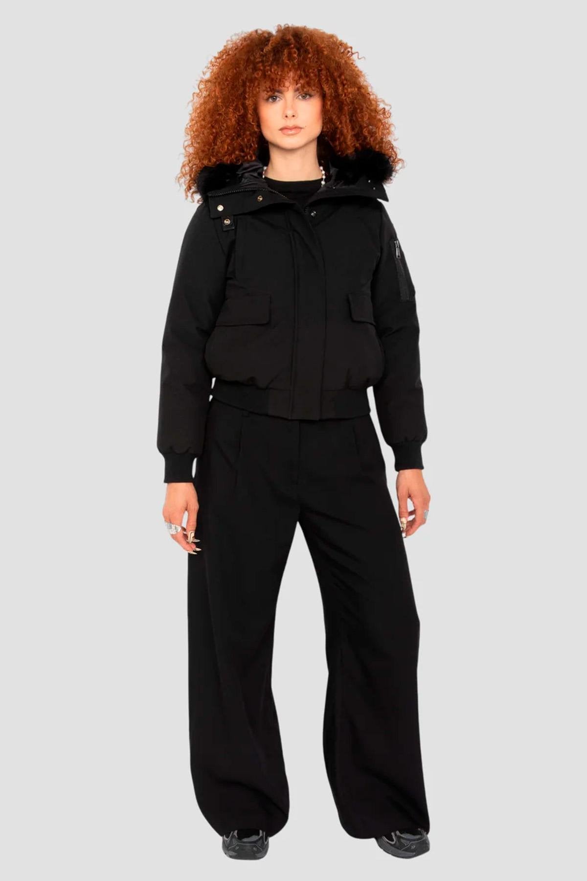 Short black snorkel jacket with hood - Image n°6