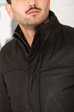 Dark brown parka in thick leather with removable facing - Image n°3