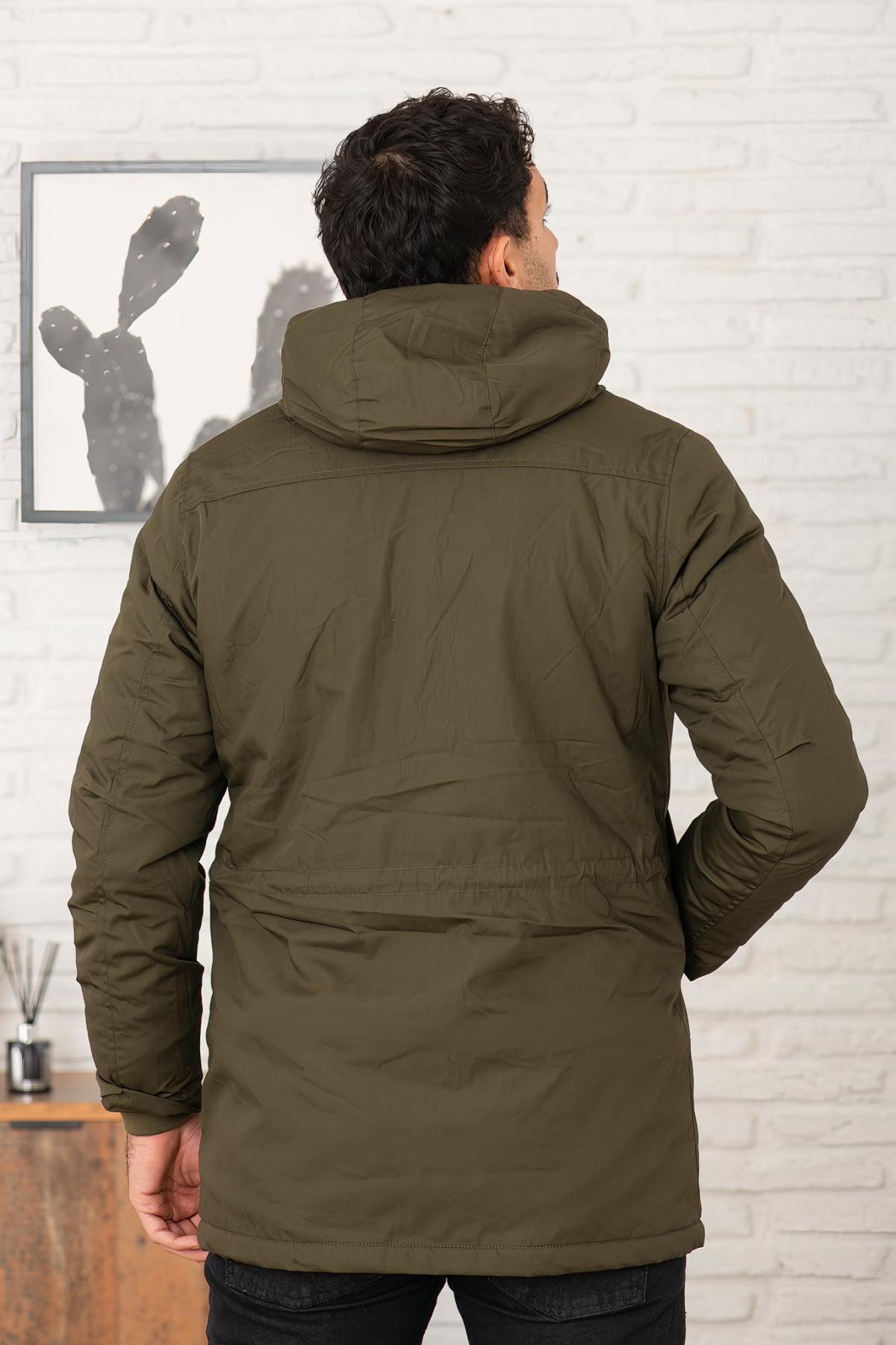 Long dark khaki parka with sherpa lining - Image n°5
