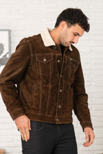 Brown leather adventurer jacket with sherpa lining - Image n°9