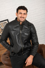 Black leather biker jacket with embossed Redskins logo - Image n°4