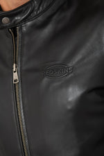 Black leather biker jacket with embossed Redskins logo - Image n°2