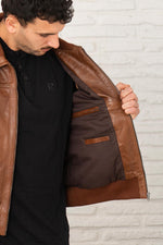 Brown buffalo leather jacket with stand-up collar - Image n°9