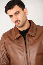 Brown buffalo leather jacket with stand-up collar - Image n°4