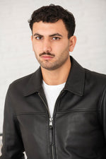Classic black shirt collar leather jacket - Image n°3