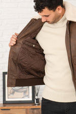 Distressed brown leather bomber jacket - Image n°7
