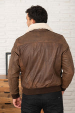Distressed brown leather bomber jacket - Image n°3