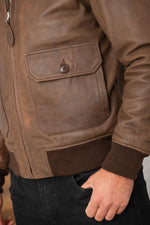 Distressed brown leather bomber jacket - Image n°5