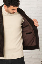 Brown suede buffalo leather jacket with shirt collar - Image n°7