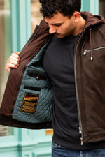 Nubuck cowhide jacket in brown with moto collar and detachable hood. - Image n°5