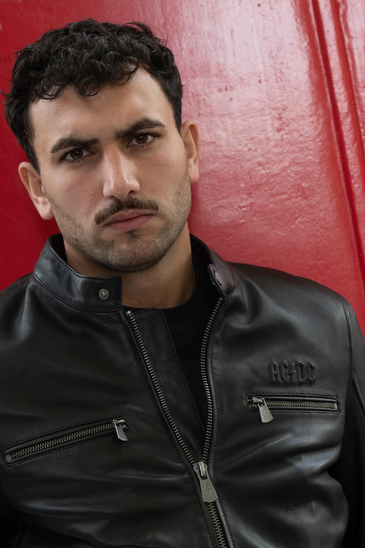 AC/DC Licensed Biker Collar Leather Jacket - Image n°3