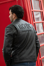 AC/DC Licensed Biker Collar Leather Jacket - Image n°7