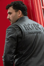 AC/DC Licensed Biker Collar Leather Jacket - Image n°1
