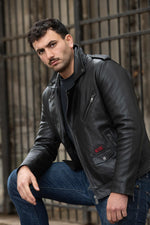 Leather biker jacket in tribute to the group AC/DC - Image n°1