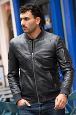 Redskins' navy sheep leather bomber, Patrouille de France-inspired. - Image n°5