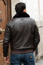 Dark brown leather bomber jacket with Royal Air Force patches - Image n°3