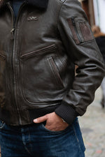 Vintage dark brown leather bomber jacket with back print - Image n°5