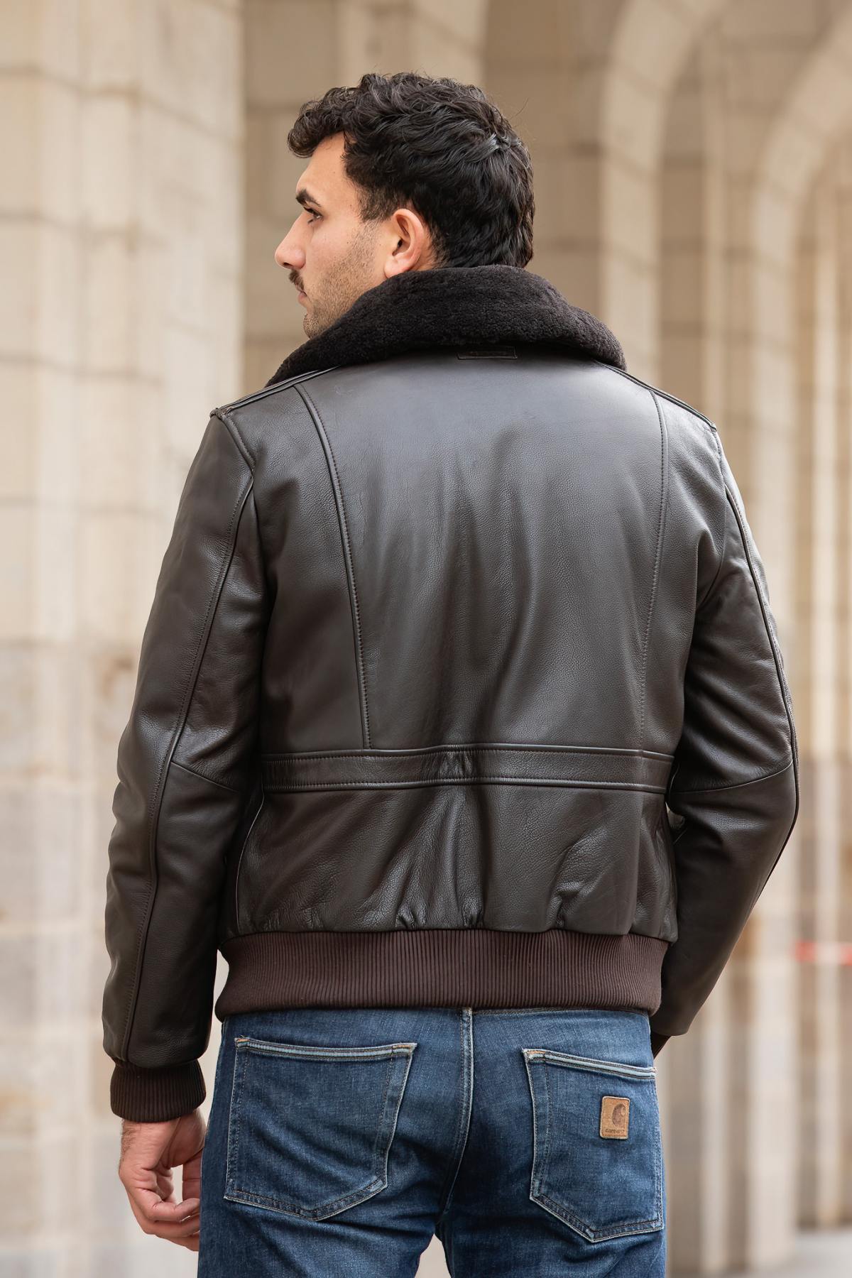 Patton Argus: brown cowhide aviator jacket, slim fit, quilted lining. - Image n°4