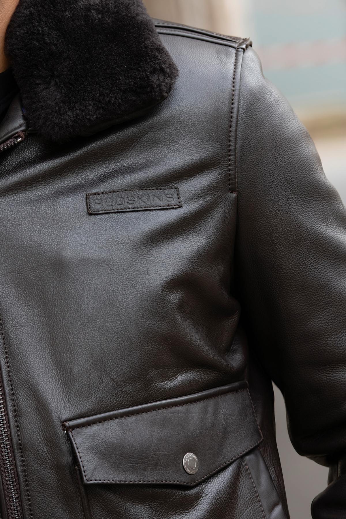 Deep brown leather bomber jacket - Image n°2