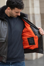 Deep brown leather bomber jacket - Image n°5