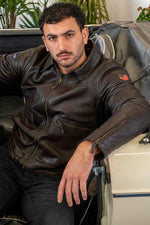 Vintage brown leather shirt collar jacket - Image n°3