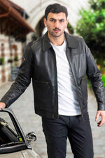 1950s-inspired black sheepskin jacket. Timeless design, regular fit. - Image n°3