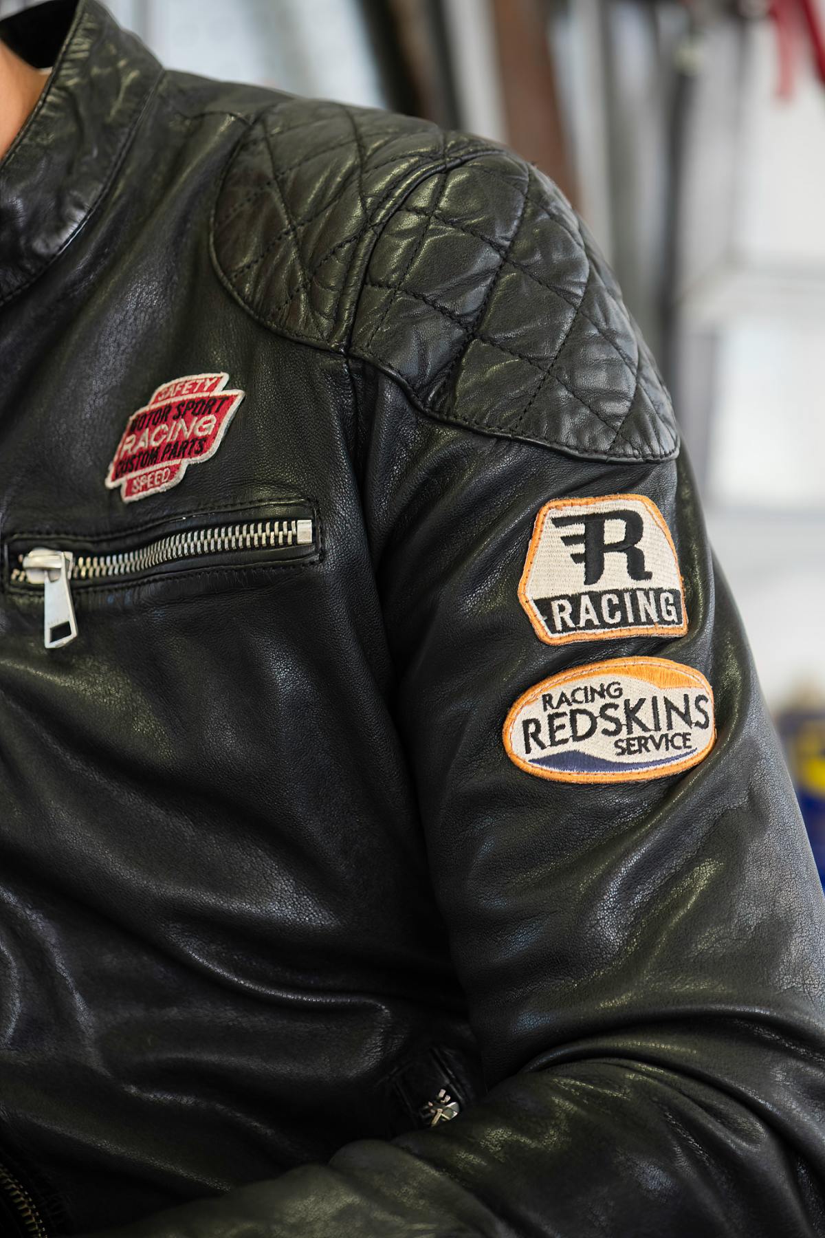 Leather jacket with racer-style patches - Image n°4