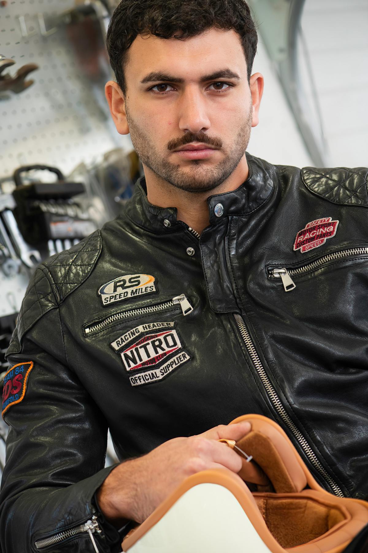 Breathable sheepskin leather jacket with biker detailing by Redskins. - Image n°2