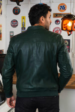 Green leather jacket with racing stripes - Image n°3