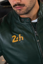 Green leather jacket with racing stripes - Image n°4