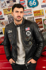 Black leather jacket with 24h du Mans patches - Image n°1