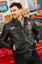 Black leather jacket with 24h du Mans patches - Image n°4